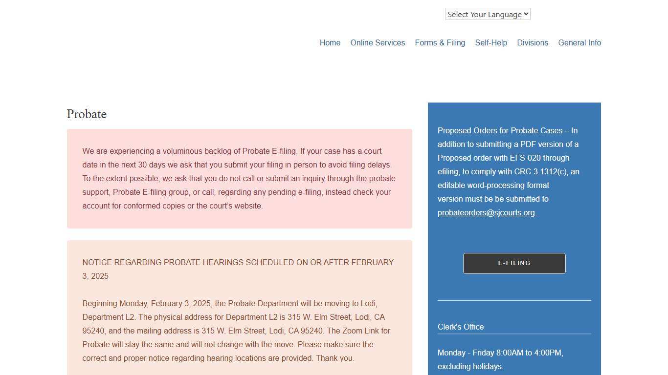 Probate – Superior Court of CA – County of San Joaquin